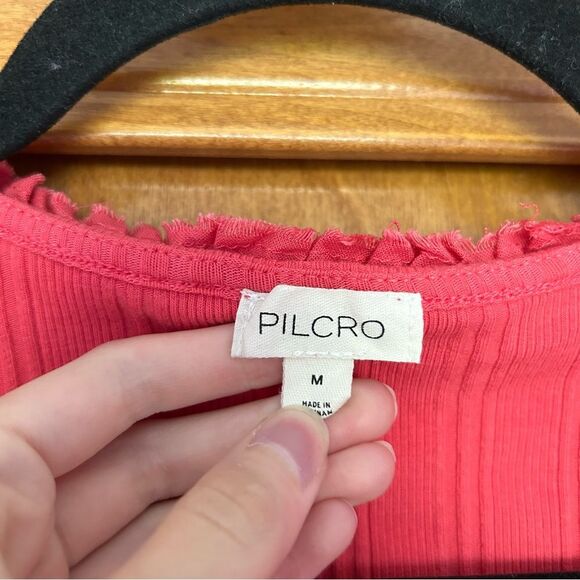 Anthropologie Pilcro V-Neck Ruffle Tank Top in Coral Size Medium Y2K - Picture 7 of 8